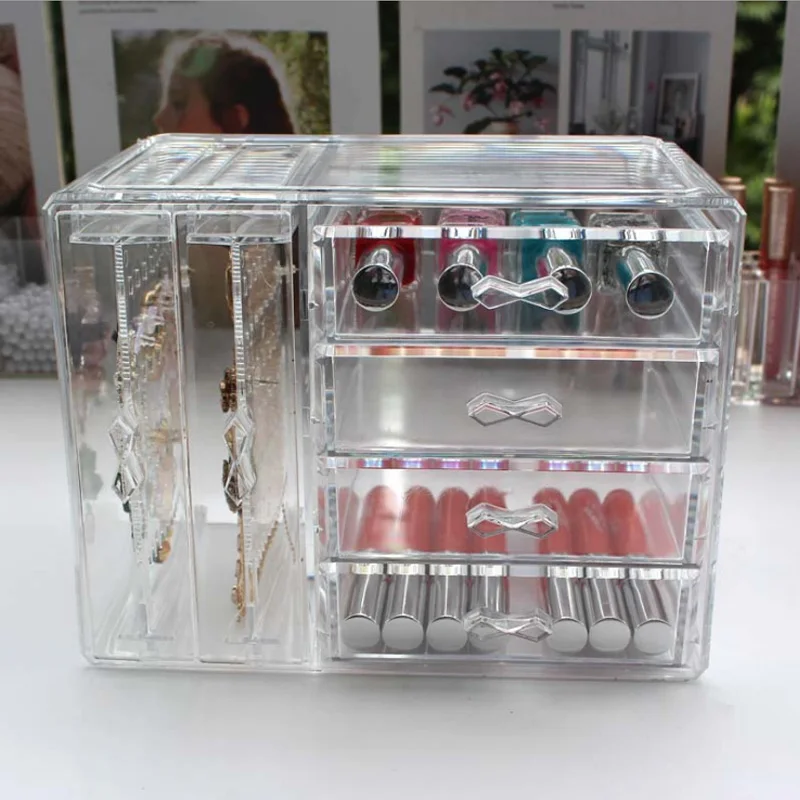 

Clear Plastic Makeup Organizer Storage Box Desk Organizer Cosmetics Storage Case Jewelry Holder Box 6 Drawers Jewelry Organizer