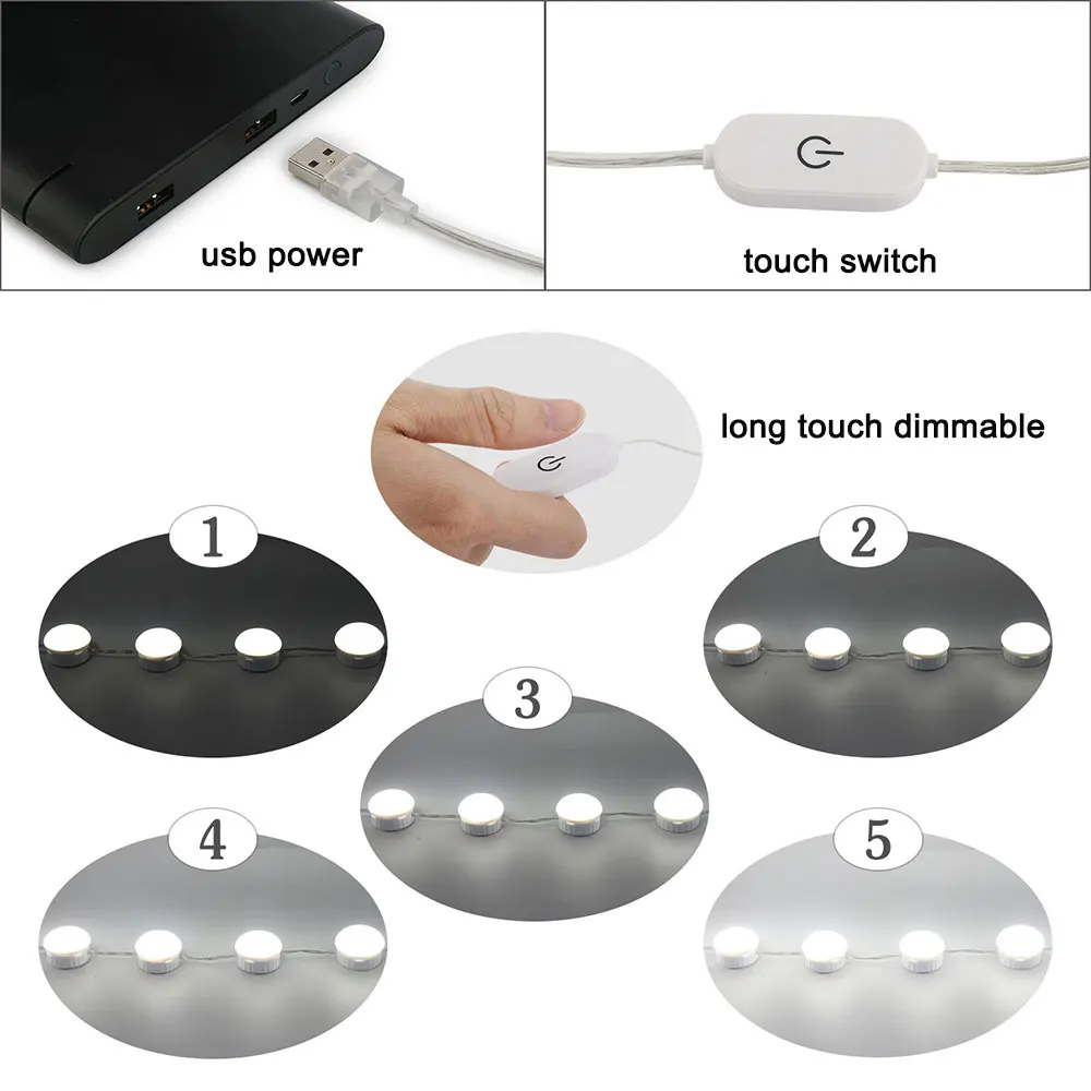  USB LED Mirror Lights Dimmable Hollywood Style Vanity Light Bulbs Bathroom Mirror Light for Makeup 