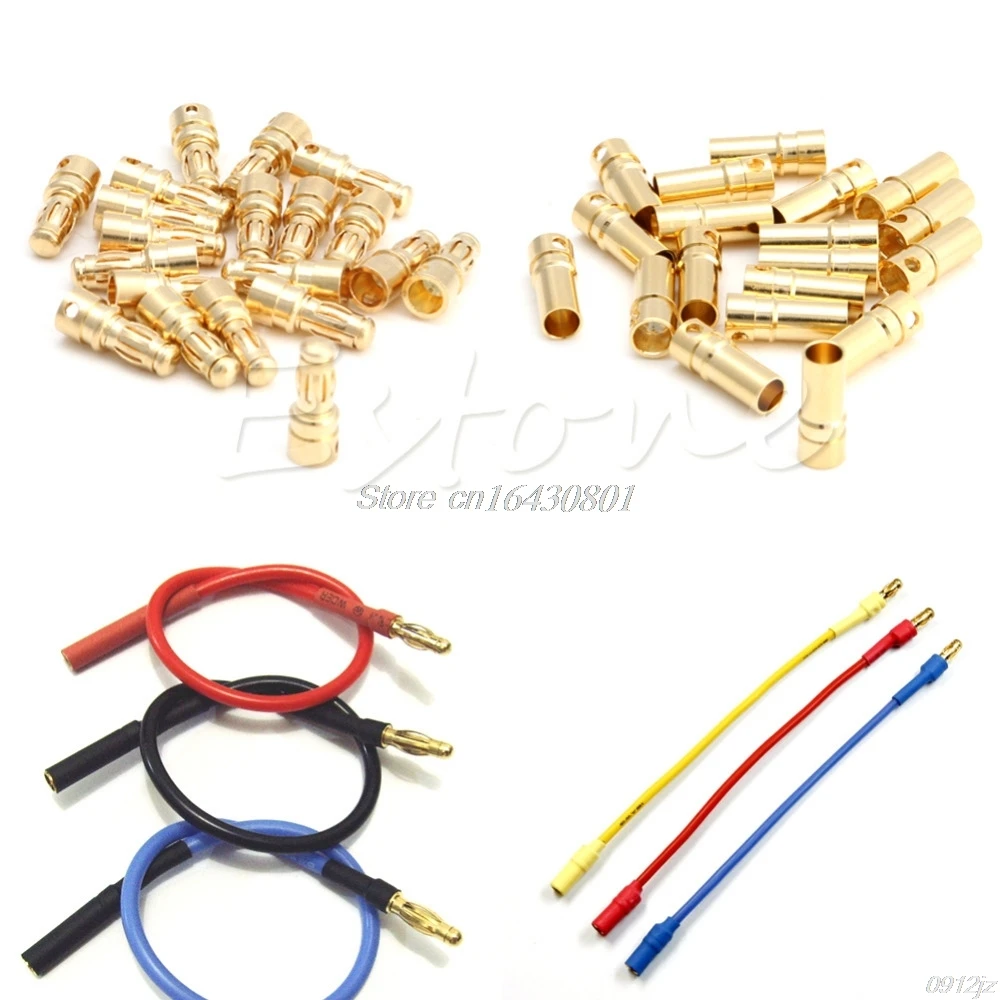 

20Pairs 3.5mm Gold-plated Bullet Banana Plug Connector Male + Female RC Battery New Drop ship Dls HOmeful