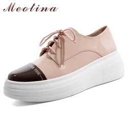 Meotina Women Shoes Spring Flats Natural Genuine Leather Flat Platform Shoes Mixed Colors Lace Up Shoes Female White Big Size 42 Meotina Women Shoes Spring Flats Natural Genuine Leather Flat Platform Shoes Mixed Colors Lace Up Shoes Female White Big Size 42