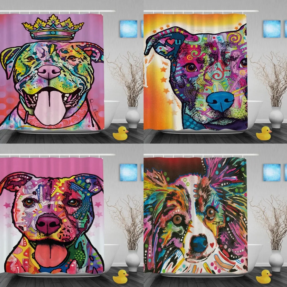 Funny Pitbull Shower Curtains Lightness Art Dog Bathroom Shower Curtains Waterproof Polyester