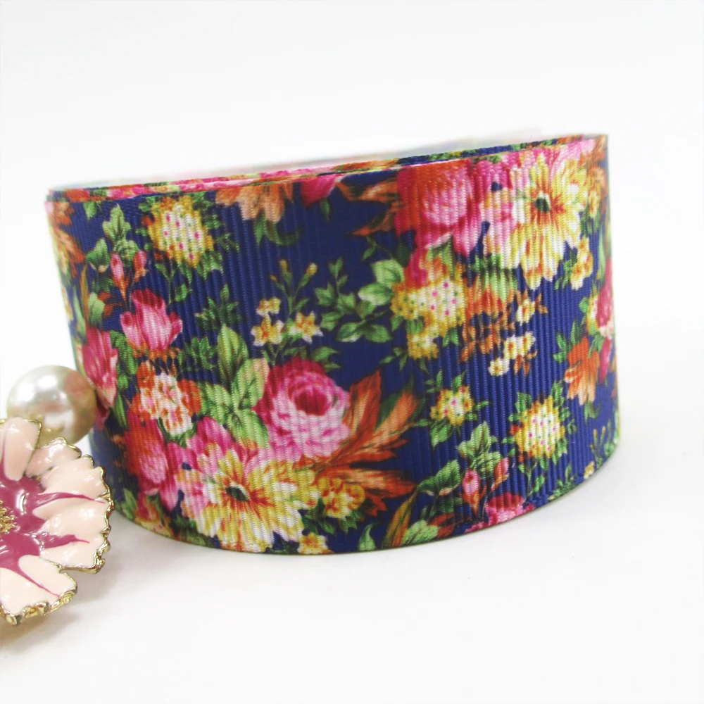 

1.5"(38mm) flowers high quality printed polyester ribbon 5 yards,DIY handmade materials,wedding gift wrap, 5Yc1274