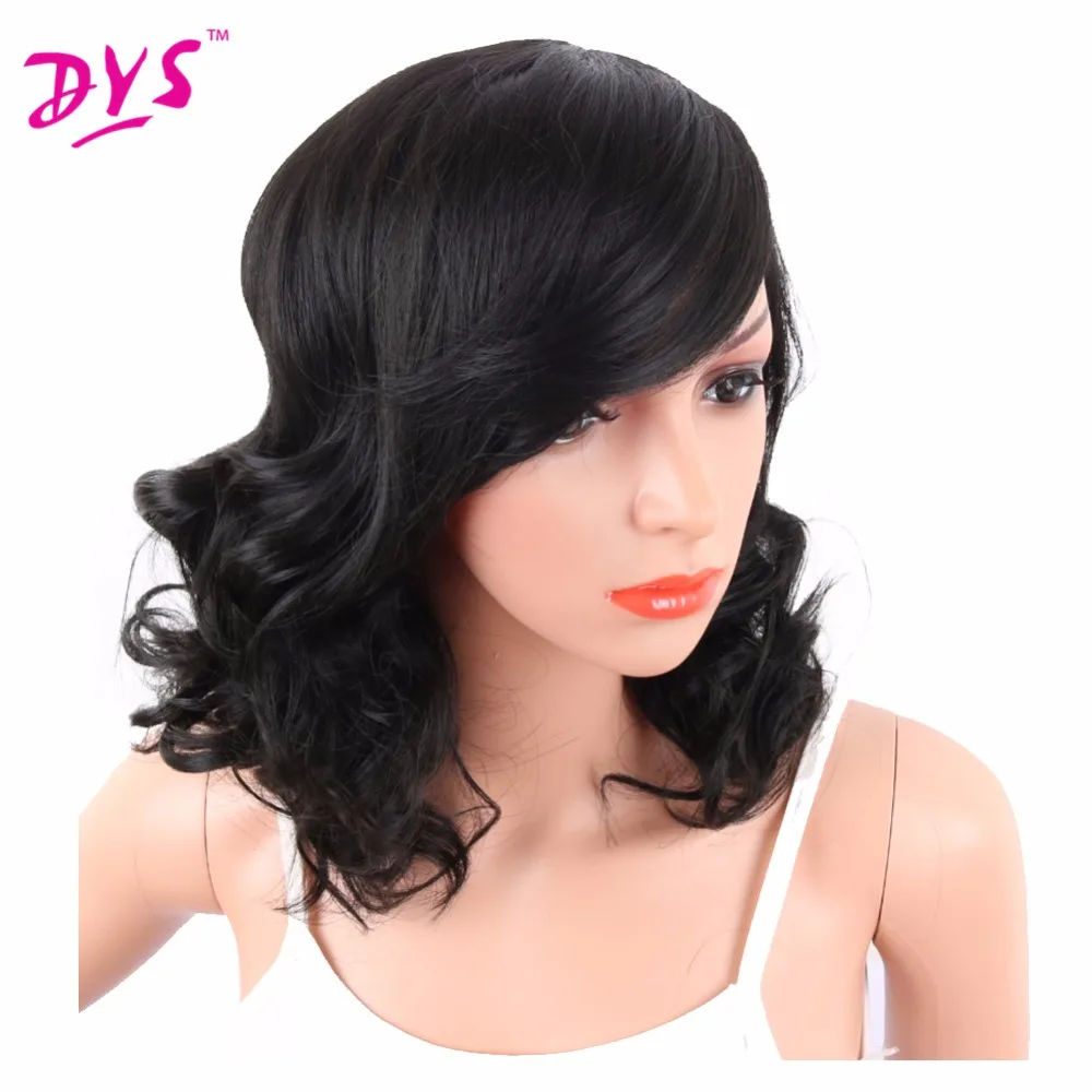 Deyngs Big Curly Synthetic Wigs with Bangs Japanese Kanekalon Fiber Heat Resistant Full Wigs for Women Girls Lady Natural Black (2)