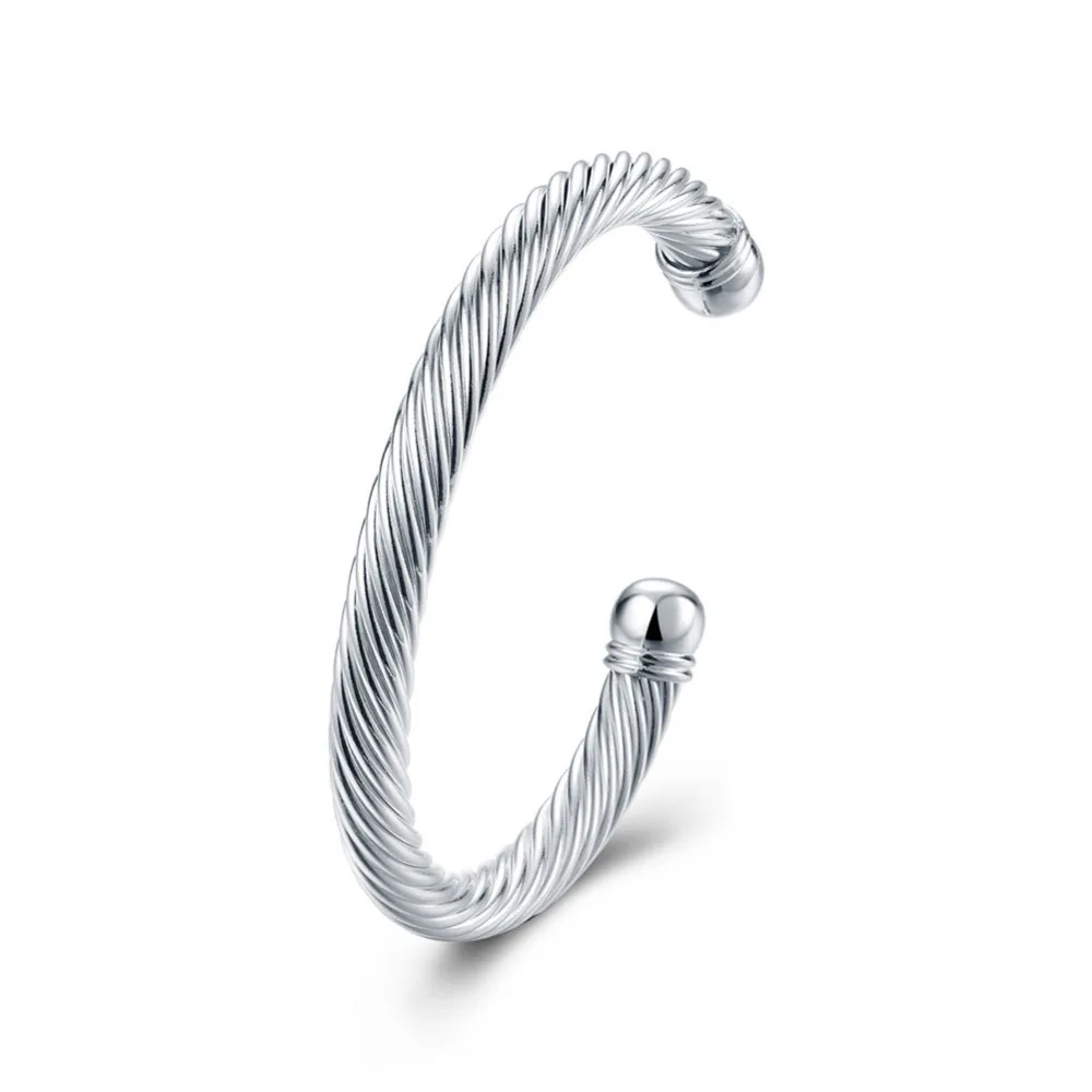 

2018 new 925 sterling silver bracelet jewelry solid thick rope line with double ball cuff bangle bracelet women female jewelry