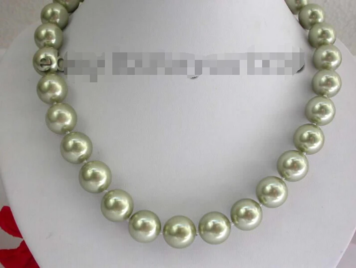

fastStunning!14mm Green Round Sea Shell Pearl Necklace! NEW