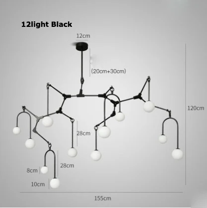 12light black G4 led постмодерн железное стекло черная Золотая люстра освещение Люстра Подвеска светильник лампе для фойе и столовой - Цвет абажура: 12light black