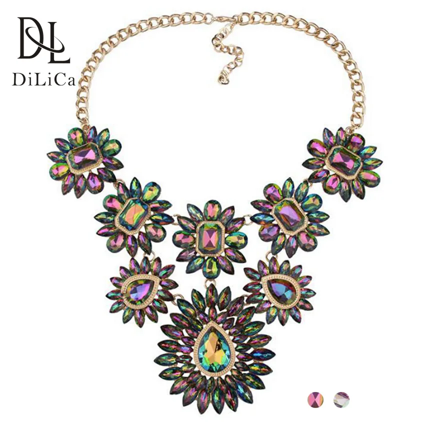 DiLiCa Trendy Flower Statement Necklace Choker Women Charms Chokers