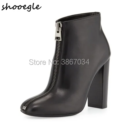 

SHOOEGLE Party Boots Women Front Zipper Embellished Ankle Boots Block High Heels Pointed Toe Short Botas Fashion Shoes Women