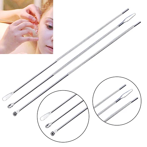 

3Pcs/set Stainless Steel Spiral Type Earpick Wax Remover Curette Remover Anti-slip Ear Pick Spoon Ear Cleaner Tool For Adult