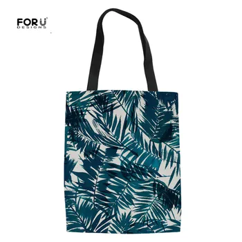 

FORUDESIGNS Tropical Leaf Printing Mom Large Shopping Tote Bags Eco Grocery Folding Handbag Youth Girls Leisure Magazine Bag