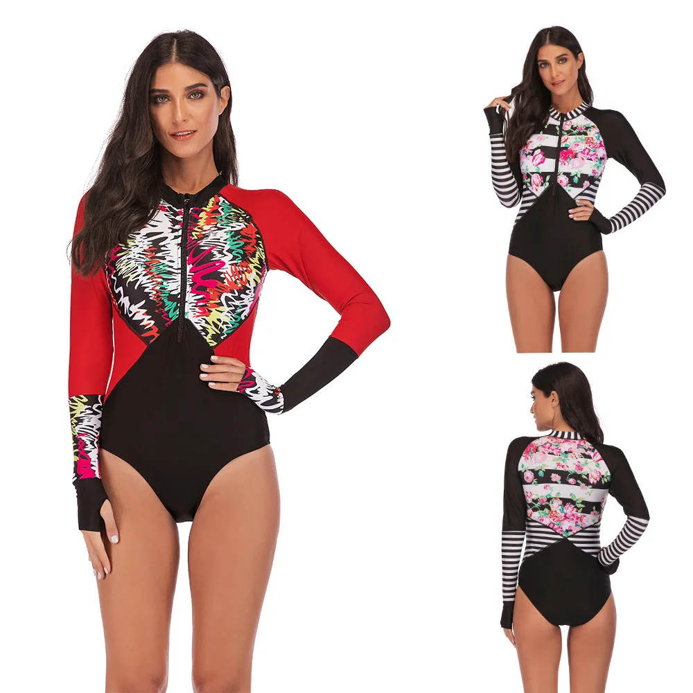 

2019 Hot Sexy Women Bikini One piece Women Swimsuit Surfing Plus Size Thong Swimwear Push up Padded Long Sleeves Swimsuit