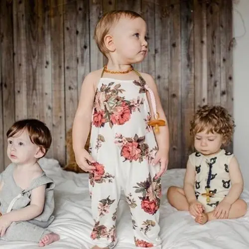 Детский комбинезон без рукавов с цветочным принтом и открытой спиной|boy romper|baby