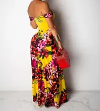 2019 Women Elegant Fashion Cut Out Long Sleeve Casual Boho Party Dresses Off Shoulder Floral Print Thigh Slit Maxi Dress 2019 Women Elegant Fashion Cut Out Long Sleeve Casual Boho Party Dresses Off Shoulder Floral Print Thigh Slit Maxi Dress