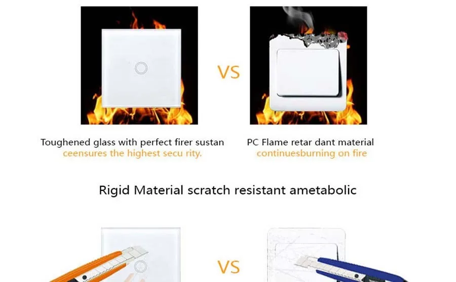 10-Touch Switch-Light Switch-Touch Switch-Wall Light Switches-Fireproof Crystal Glass Panel-Wall Mounted Switch-for Home Hotels