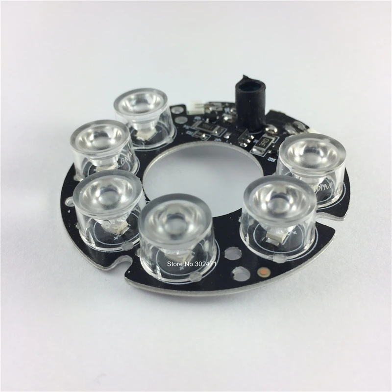 90 Degree Dia.22-Dia.52mm Infrared 6 IR LED board for CCTV cameras night vision DC12V power supply for 60size housing.