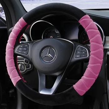 

KKYSYELVA Plush Car steering wheel cover Winter Warm Interior Accessories 38cm wool Auto Steering-wheel Covers Car Styling