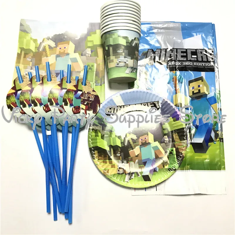 

51pcs/lot Minecraft Theme Disposable Tableware Set Paper Plate Cup Birthday Baby Shower Party Tableware Supplies Decorations