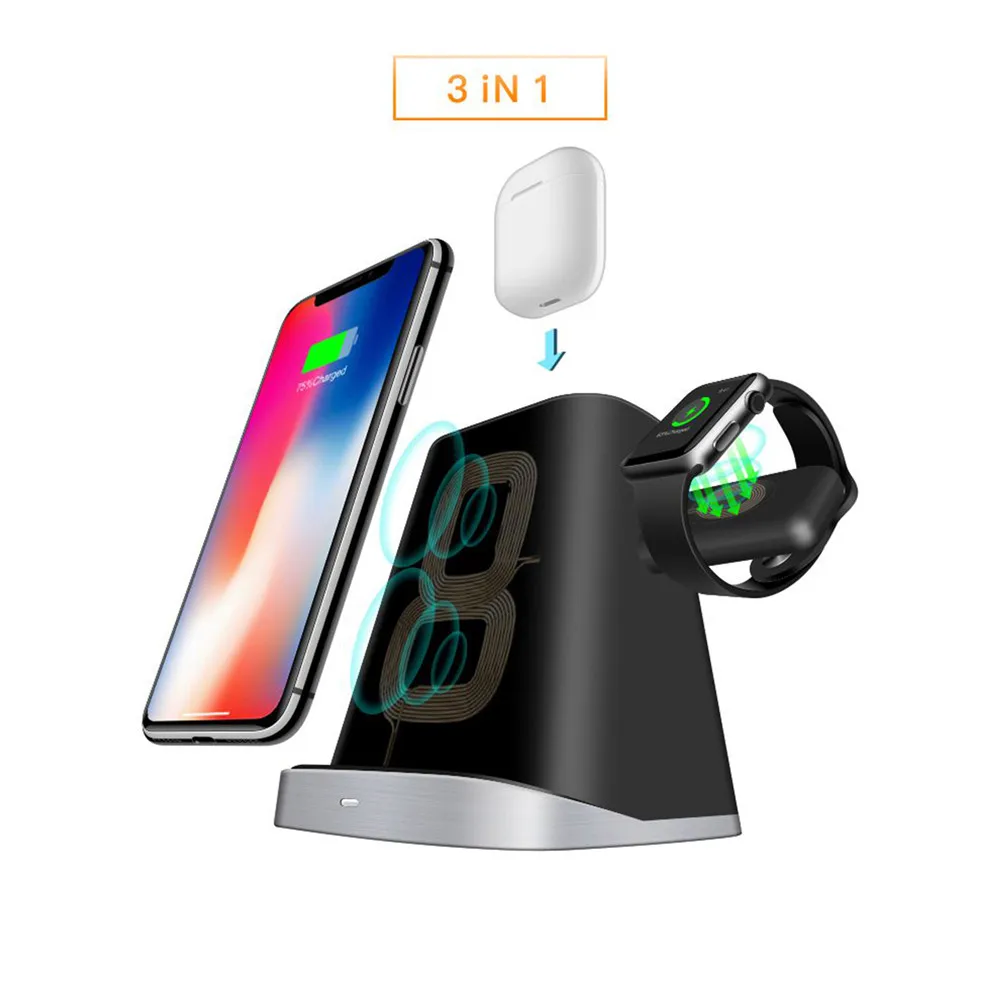 

3 in 1 fast Q1 charger wireless charging stand dock pad for iPhone and Apple Watch AirPods / Samsung Universal Wireless Charger