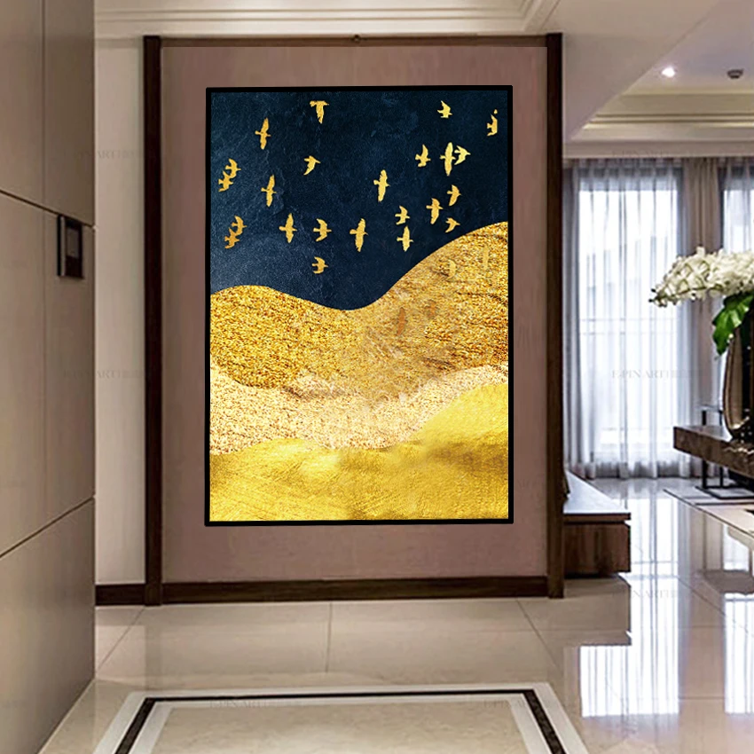 Nordic Art Abstract Golden Mountain Canvas PVC Painting Wall Pictures for Living Room Posters and Prints Cuadros Home Decor | Дом и сад