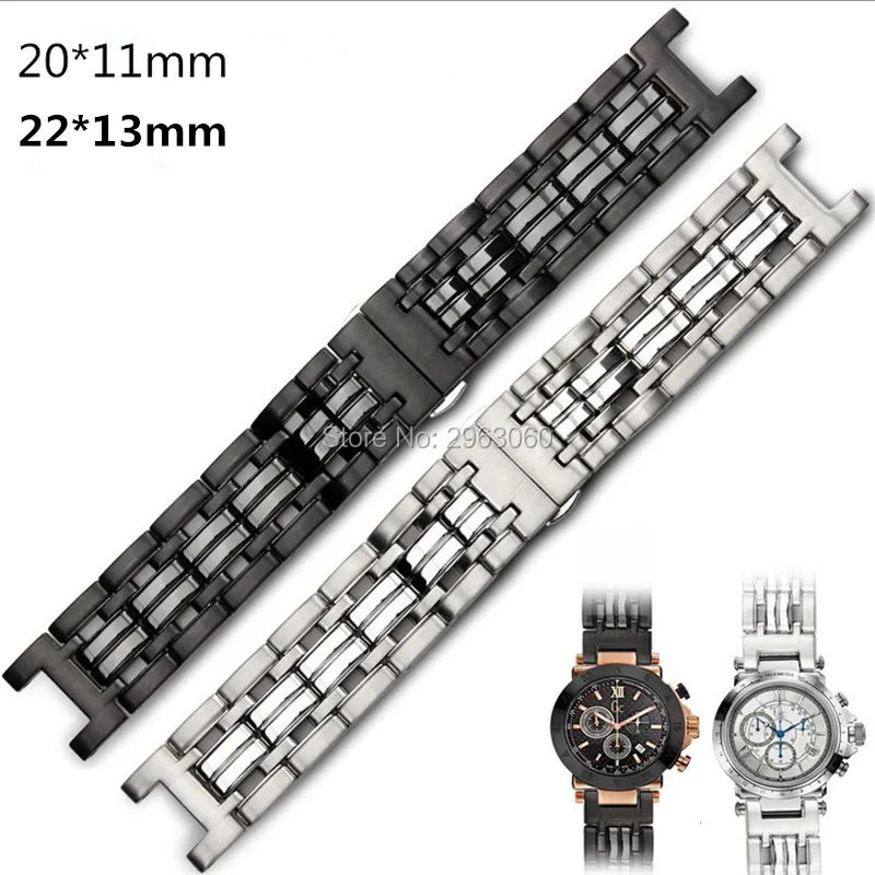

New 20mm 22mm High Quality Black Silver Stainless Steel WatchBand Concaved Mouth Solid Band Bracelet for GC Watch Free Shipping
