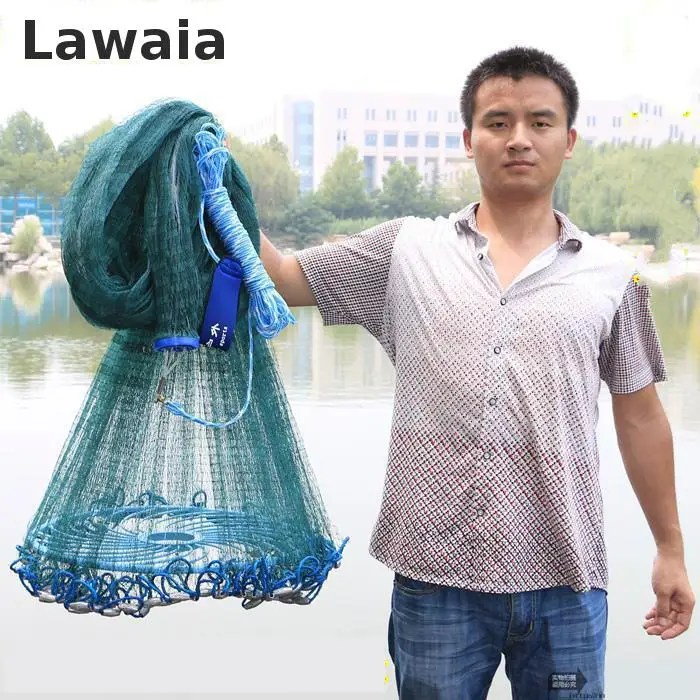 Lawaia Big Fishing Net Hand Netting Fly Cast Nets Rubber Green