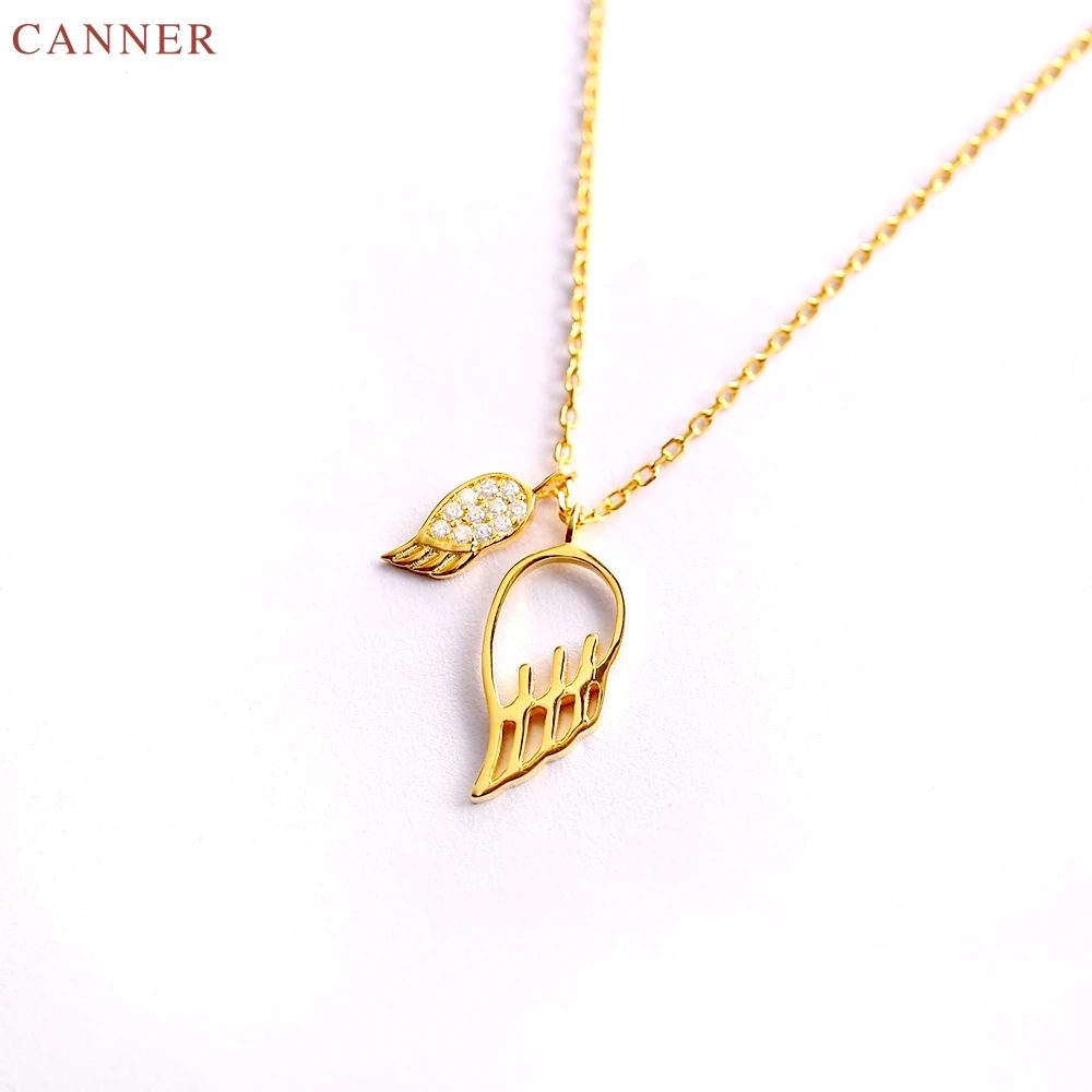 925 Sterling Silver Necklace Women Cubic Zirconia Necklace Gold Color Angel Wings Flower Heart Necklaces Pendants Jewelry C4