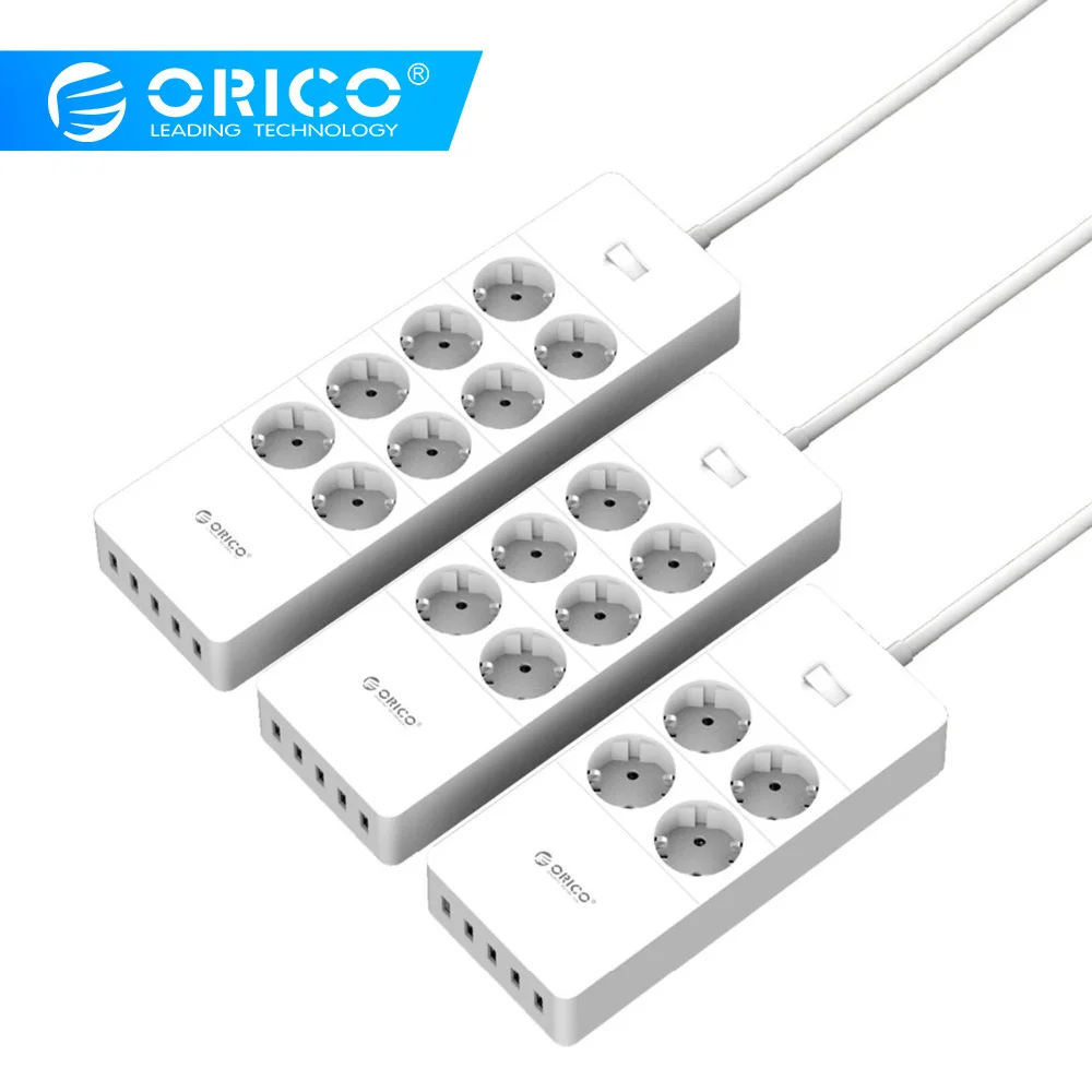 

ORICO Power Strip EU Plug 6 Outlet Surge Protector EU Power Strip with 5x2.4A USB Super Charger Ports - White(HPC-V1)