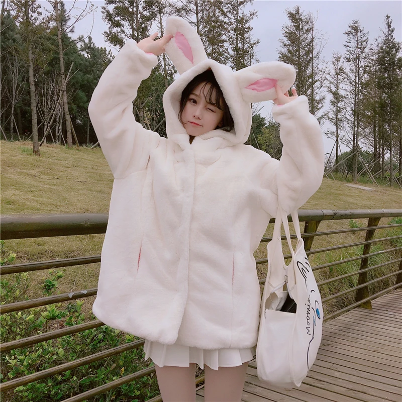 Kawaii Корейская зимняя теплая одежда Лоскутная плюшевая толстовка с капюшоном на
