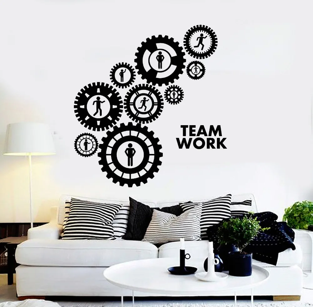 

Виниловые настенные наклейки Gearwheel, наклейки для совместной работы, шестеренки, офисное украшение, художественный интерьер, Настенный декор, фон для дивана, 3d обои LA935