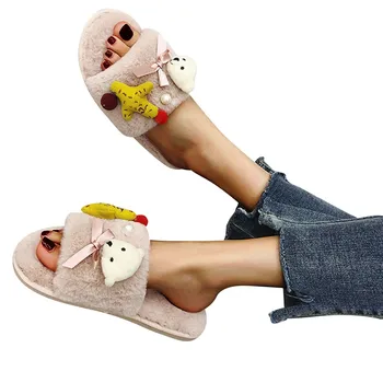 

SAGACE Women Winter Cotton Slippers Home Slippers Open Toe Furry Warm Slippers Women Indoor Shoes Ladies Soft Warm Slippers