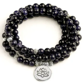 

Fashion Design Natural Blue Sand Stone Women`s Men's 108 Mala Bracelet Buddhist Charm 6mm Beads Yoga Balance Jewelry Best Gift