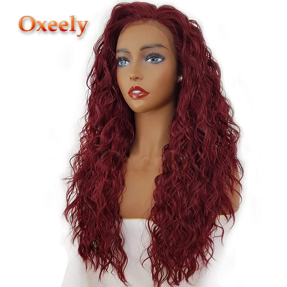 

Oxeely Loose Deep Curly Lace Front Wigs Glueleess Synthetic Lace Front Wigs Burg Color Heat Resistant Fiber Hair for Black Women
