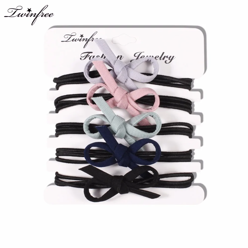 

5pcs/set Solid Bow Knot Girl Elastic Hair Bands 2018 New Arrival Hair Accessory for Children