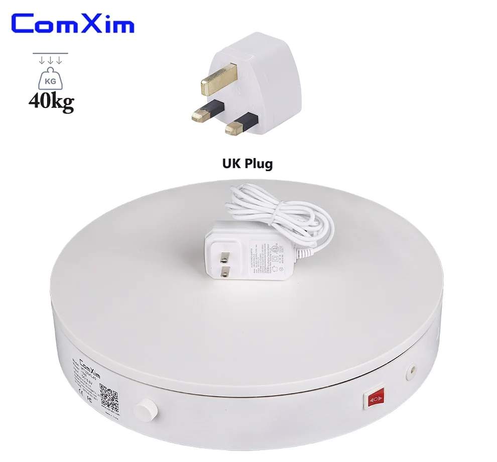 ComXim MT320KL40 32 см ручка управления скоростью, 360 градусов электрическая фотография поворотный стол для съемки продукта, 3D сканирование, дисплей - Цвет: white with UK plug