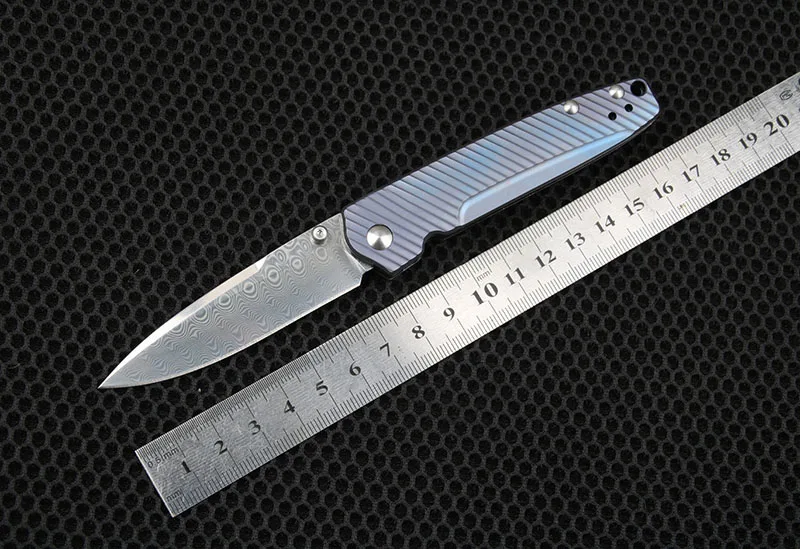 

NIGHTHAWK AXIS 485 Damascus Pattern Steel Titanium handle Foldable camping pocket Survival Hunting EDC Tool Kitchen knife