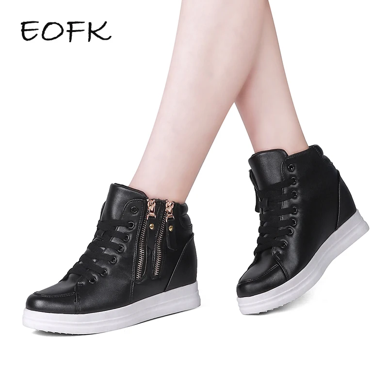 

EOFK Women Sneakers High Top Women's Casual Boots New Fashion Height Increasing Ankle Boots With Plush Warm Winter Shoes Woman