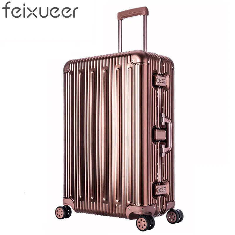 

feixueer Luxury 100% Aluminum Magnesium Alloy Trolley Suitcase Fashion Men Large Metal Travel Luggage Rolling Bag Women F30006
