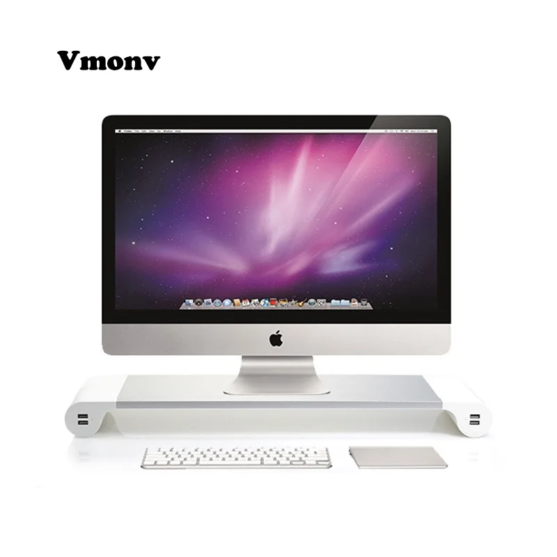 

Vmonv UK/EU Plug Notebook Stand Aluminium Laptop Stand Holder Computer Monitor TV Stand USB Charger Entertainment Center Storage
