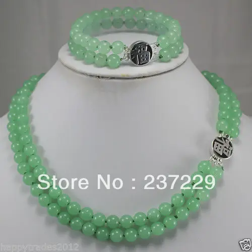 

Wholesale price FREE SHIPPING ^^^^New - fashion two rows of natural green stone necklace + bracelet
