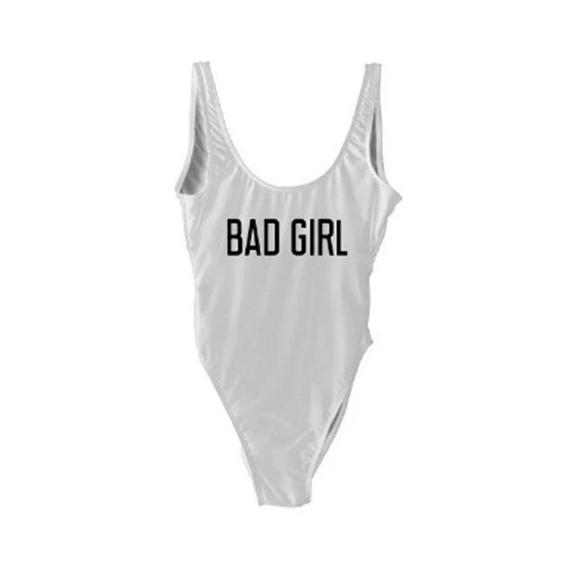 Неоновый розовый спортивный Цельный купальник с надписью «Bad Girl», купальник из Джерси, монокини, купальник с пуш-ап, женские купальники trajes de bano