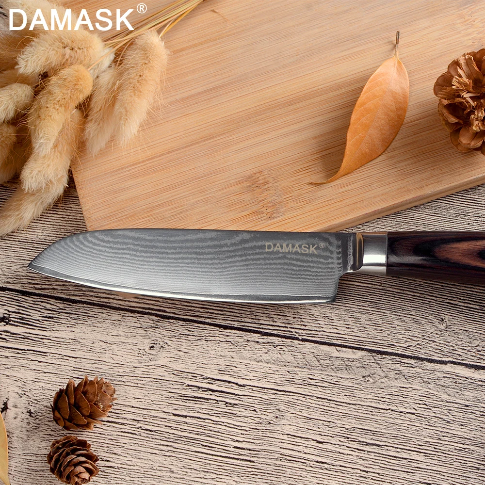 Дамасский нож Santoku из дамасской стали с высокой твердостью G10 цветные кухонные ножи с деревянной ручкой японские ножи нож для мяса нож для нарезки шеф-повара