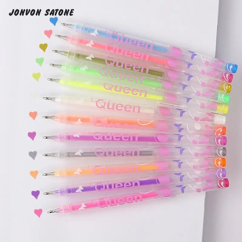 

Jonvon Satone 12Pen Cute Stationery Candy Gel Color Pen For Black Paper School Color Graffiti Canetas Coloridas Escolar kid Gift