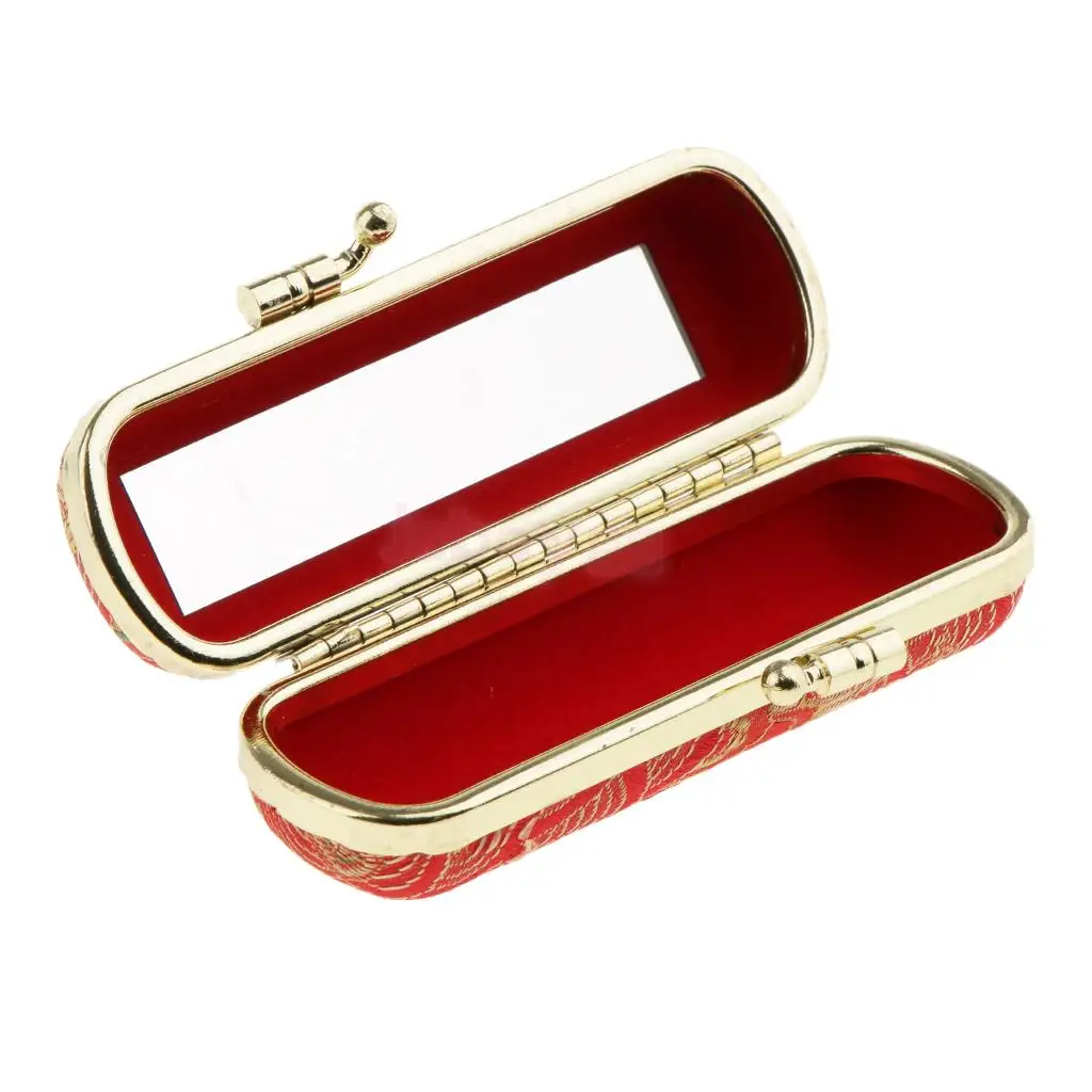 Chinese Traditional Style Handmade Lipstick Lip Gloss Case Storage Box Balm Holder with Mirror Random Color