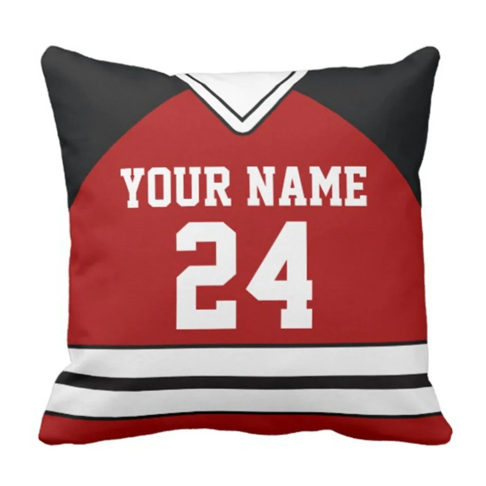 

Throw Pillow Cover Stripes League Hockey Jersey with Name Number Red Game Decorative Pillow Case Home Decor Square 18 x 18 Inch