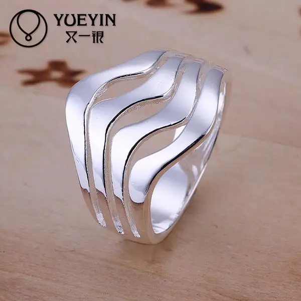 Couple rings, silver plated, wedding party jewelry, classic anniversary, water ripple shape, unisex for lovers