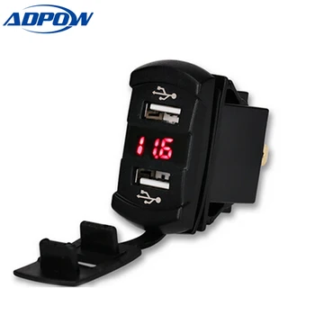 

ADPOW 12V Dual USB Car Charger Power Adapter Socket USB Charger Waterproof Voltmeter Power Adapter For truck Motorcycle