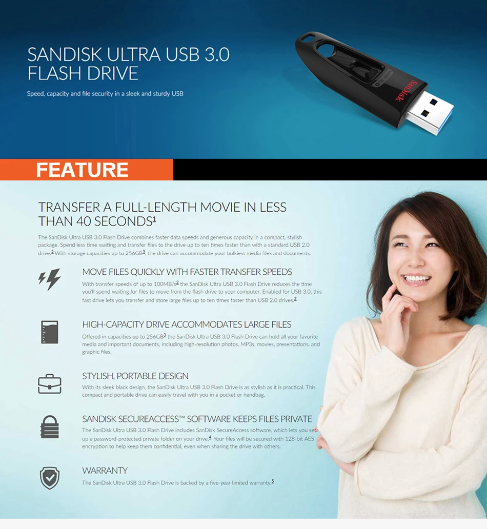 Флеш-накопитель SanDisk CZ48 USB Mini USB накопитель 64 ГБ 128 ГБ 256 ГБ USB флеш-накопитель USB 3,0 8 ГБ 16 ГБ 32 ГБ карта памяти флешка