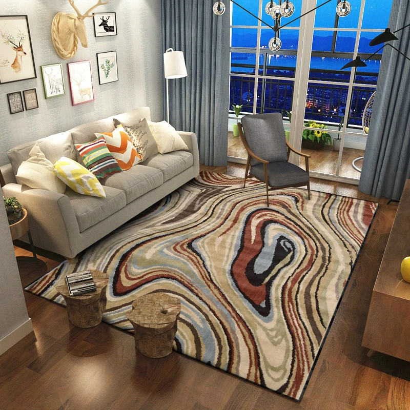 

AOVOLL Carpets for Living Room Retro Atmospheric American Abstract Curve Pattern Carpet Rugs for Children Rooms Mechanical Wash