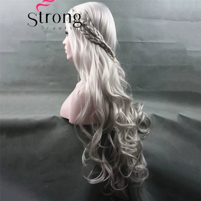 Strongbeauty longo ondulado prata cosplay peruca trajes peruca de cabelo