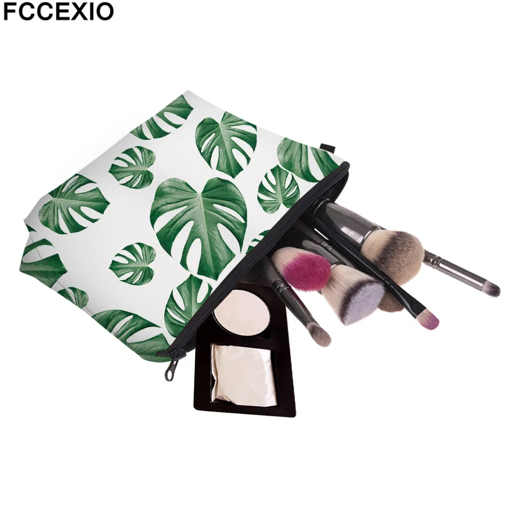 FCCEXIO جديد 3D طباعة حقائب مكياج مع الاستوائية يترك نمط لطيف مستحضرات التجميل Pouchs للسفر السيدات الحقيبة المرأة حقيبة مستحضرات التجميل